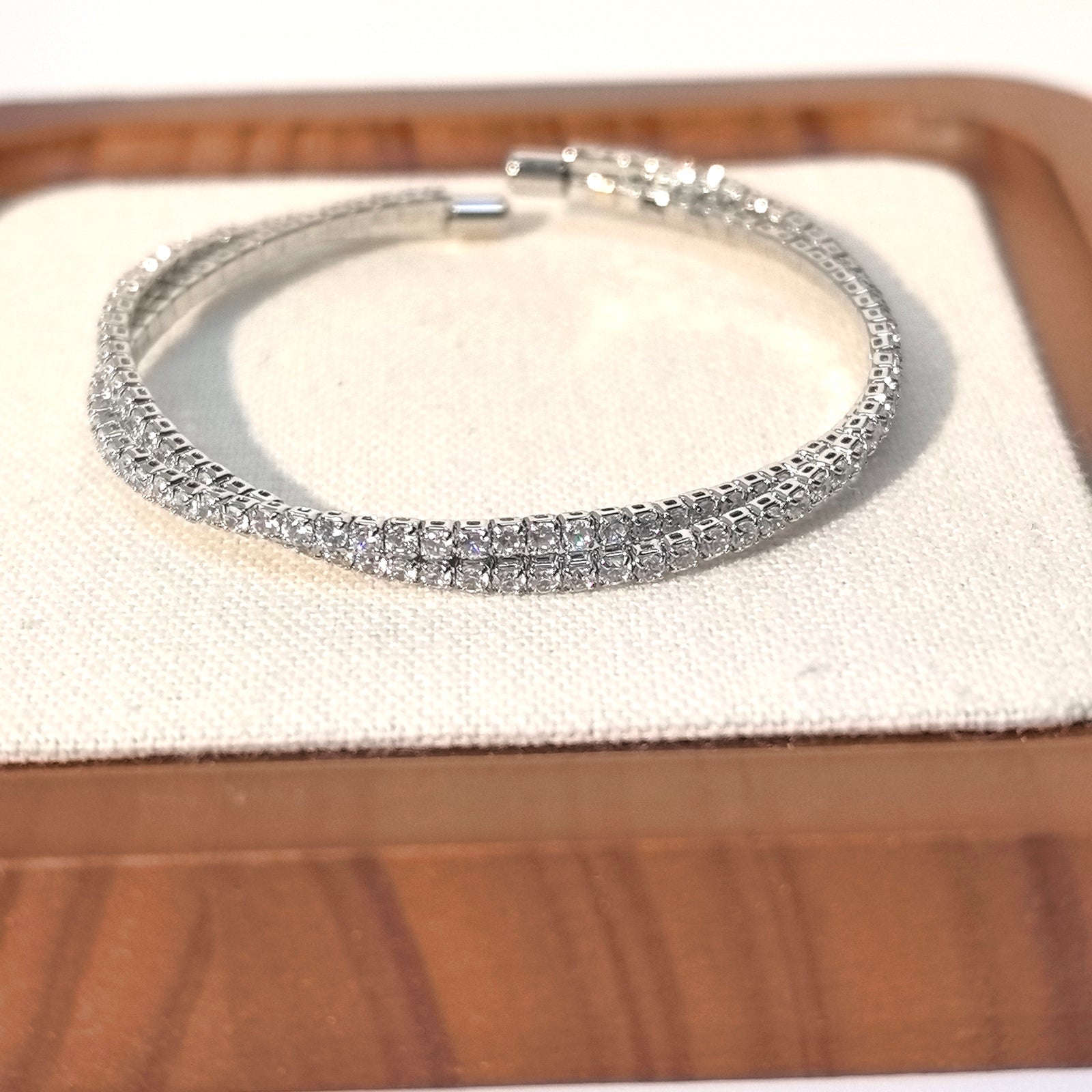 Double Layer Cross-Over Cubic Zirconia Adjustable Bangle - DXbracelet