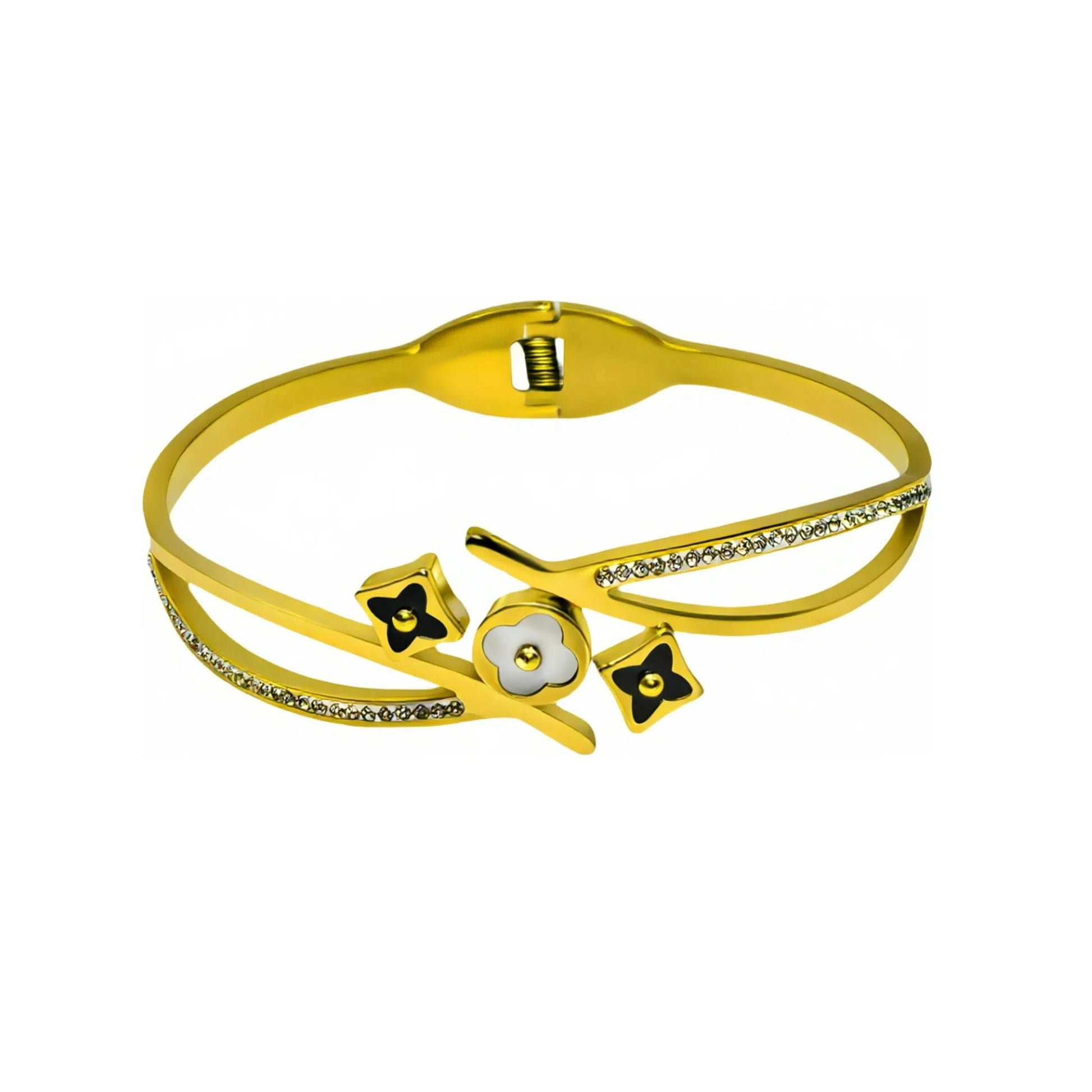 Leichtes Luxusarmband aus Titanstahl mit vierblättrigem Kleeblatt und Zirkonia