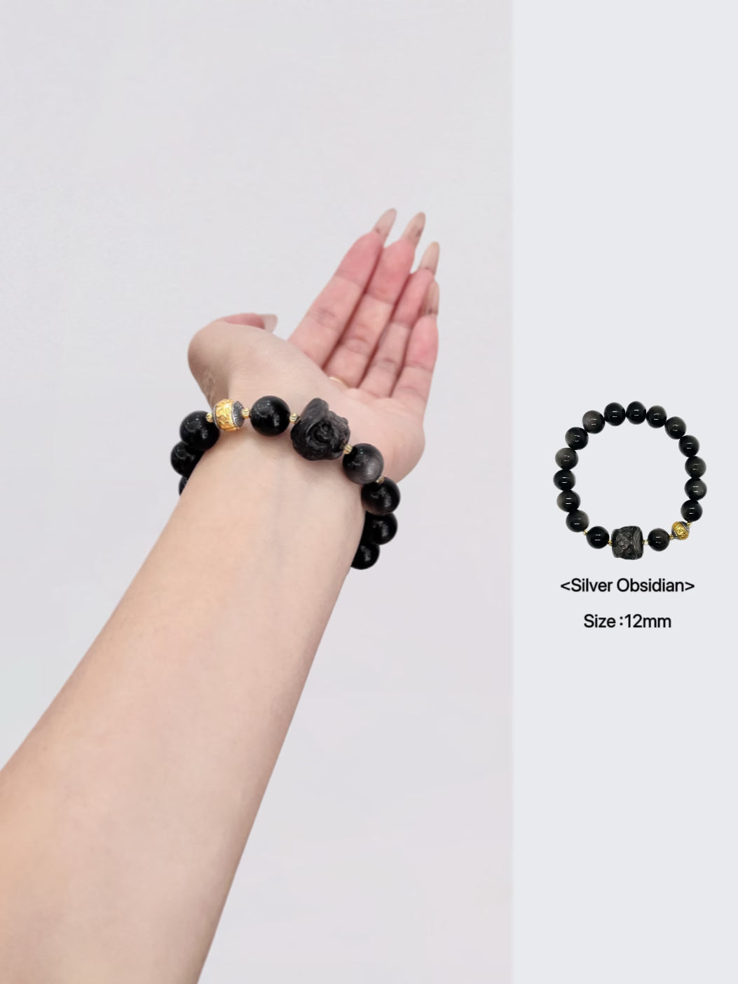 Bracelet en argent et onyx noir avec tête de lion