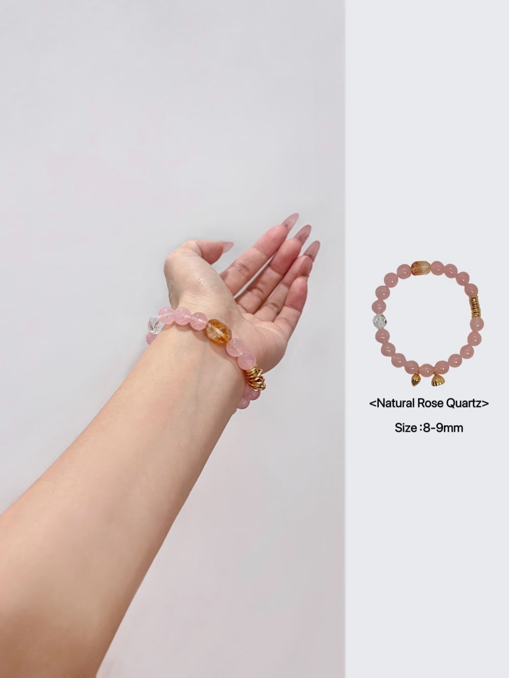 Bracelet en argent sterling avec quartz rose, citrine et quartz blanc