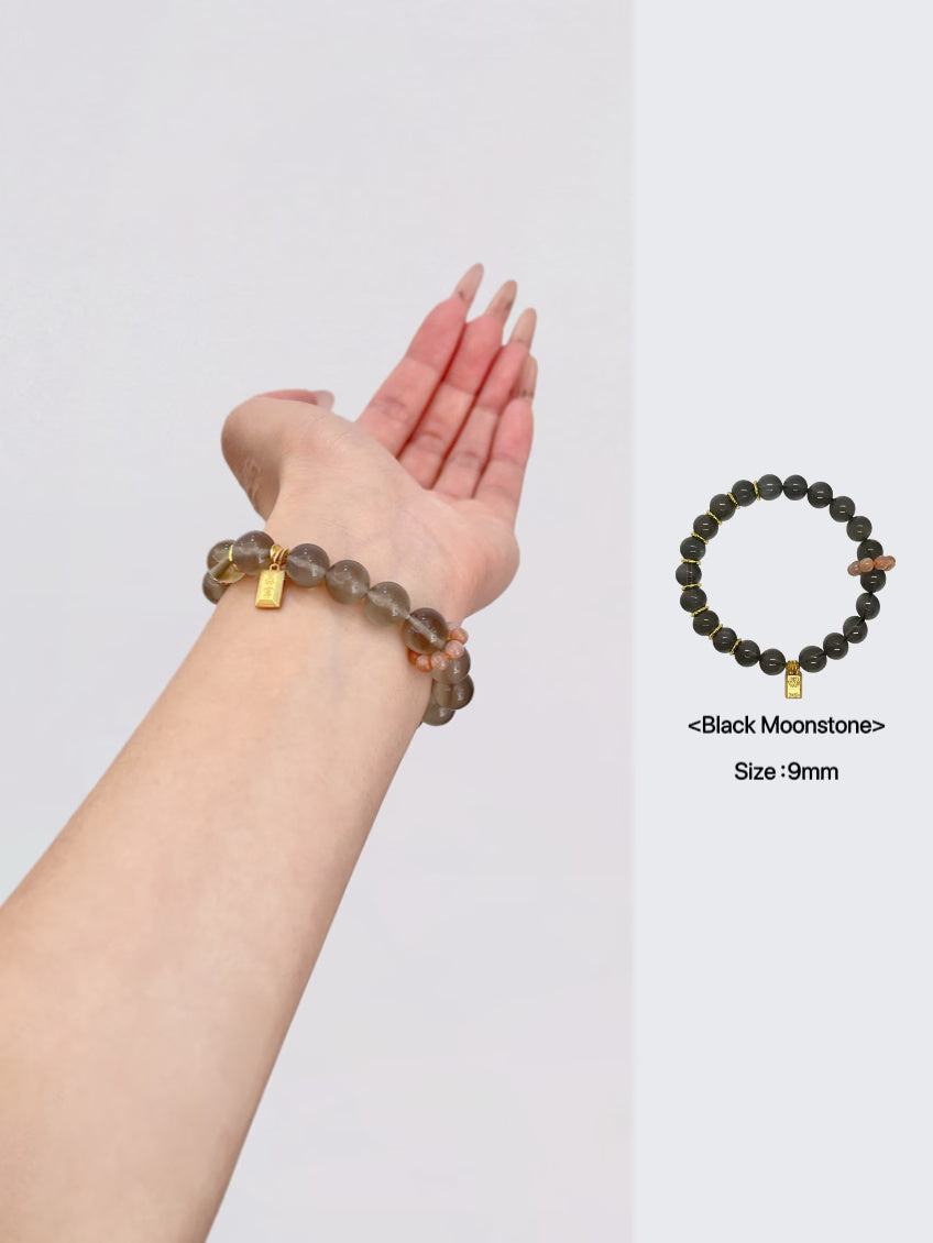 Bracelet en argent sterling au clair de lune noir naturel