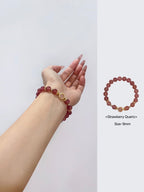 Bracelet plaqué or en quartz fraise et quartz rose avec zircone