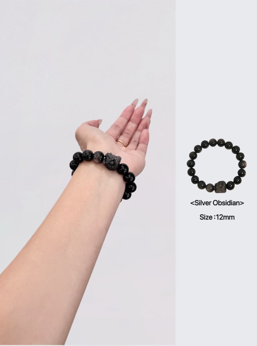 Bracelet en obsidienne tête de lion