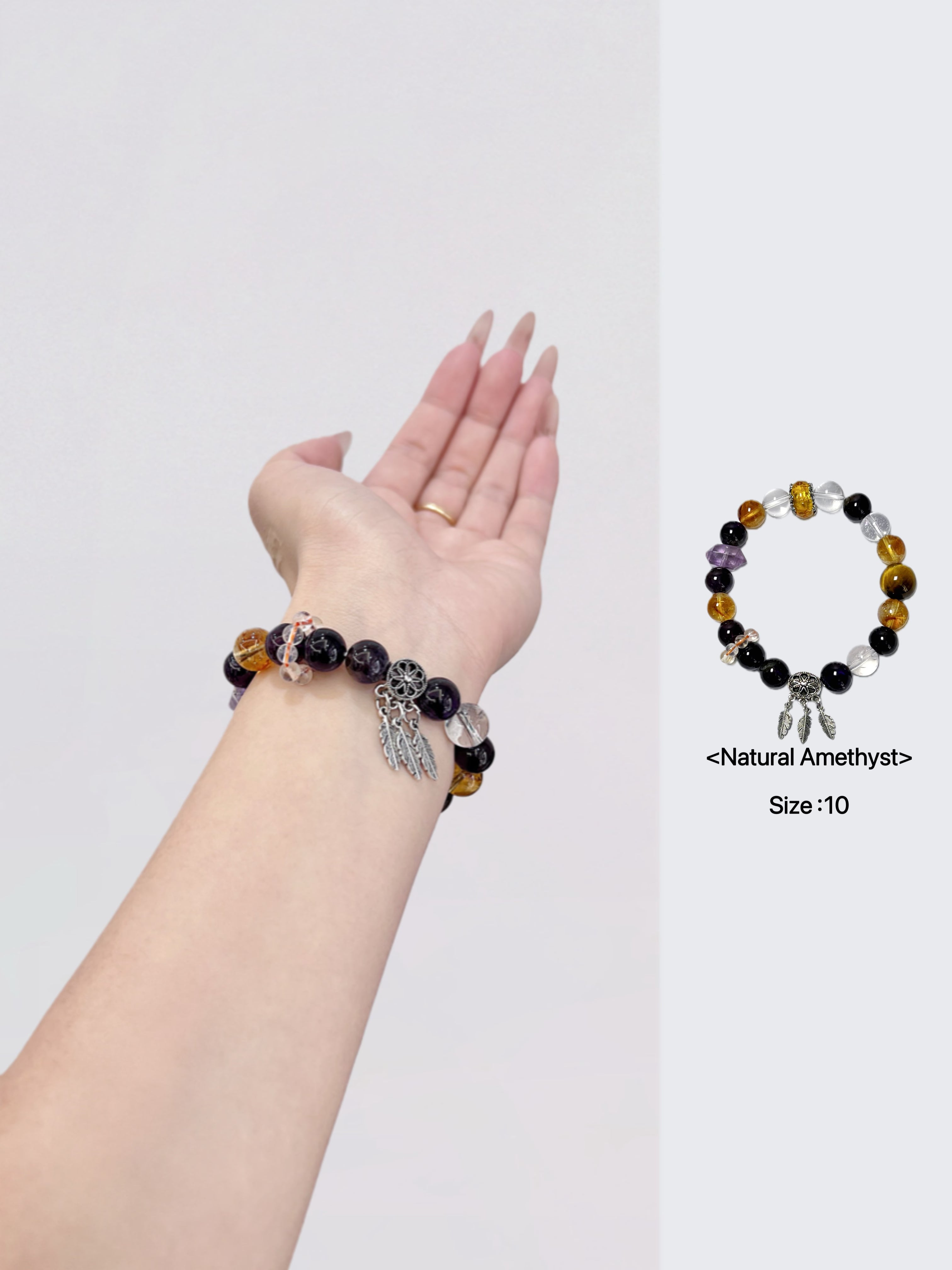 자수정 &화이트 크리스탈 스털링 실버 깃털 팔찌