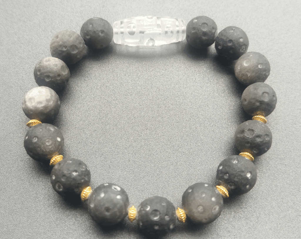 Lava Stone & White Crystal Sterling Silver Bracelet - DXbracelet